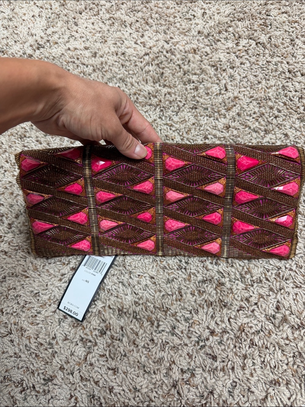 BCBGMaxAzria Pink Beaded Geometric Clutch